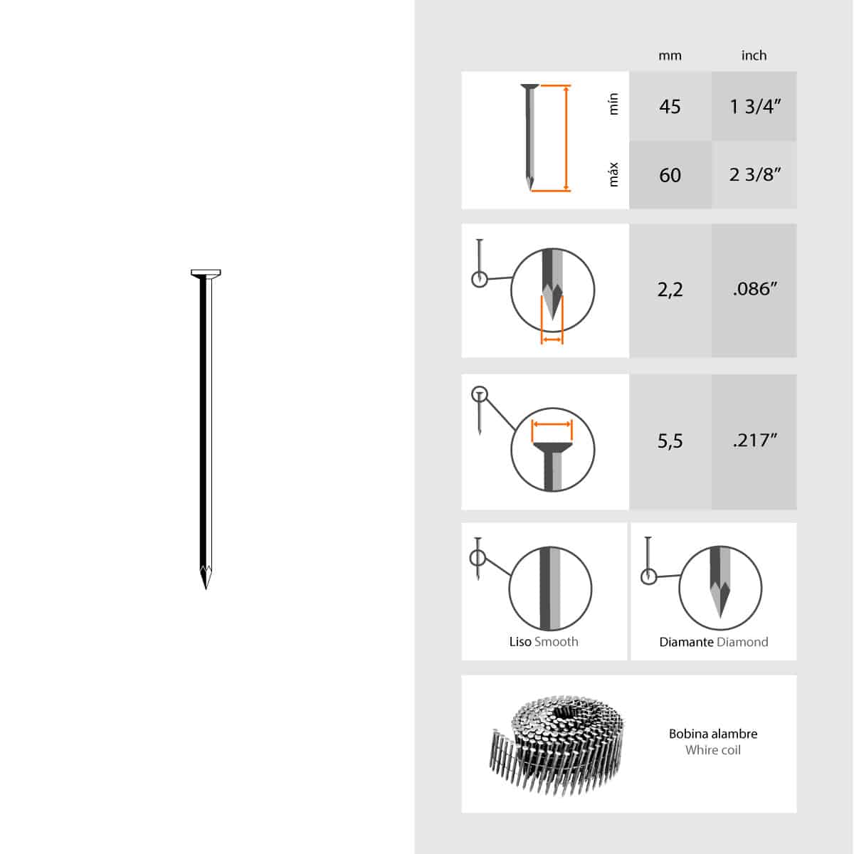 Clous en bobine de fil Ø 2,2